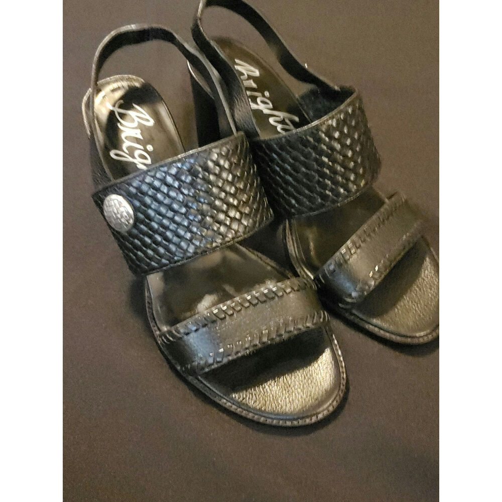 Brighton Black Reggio Woven Sandals with Chunky Heel Size 8 Preloved Excellent